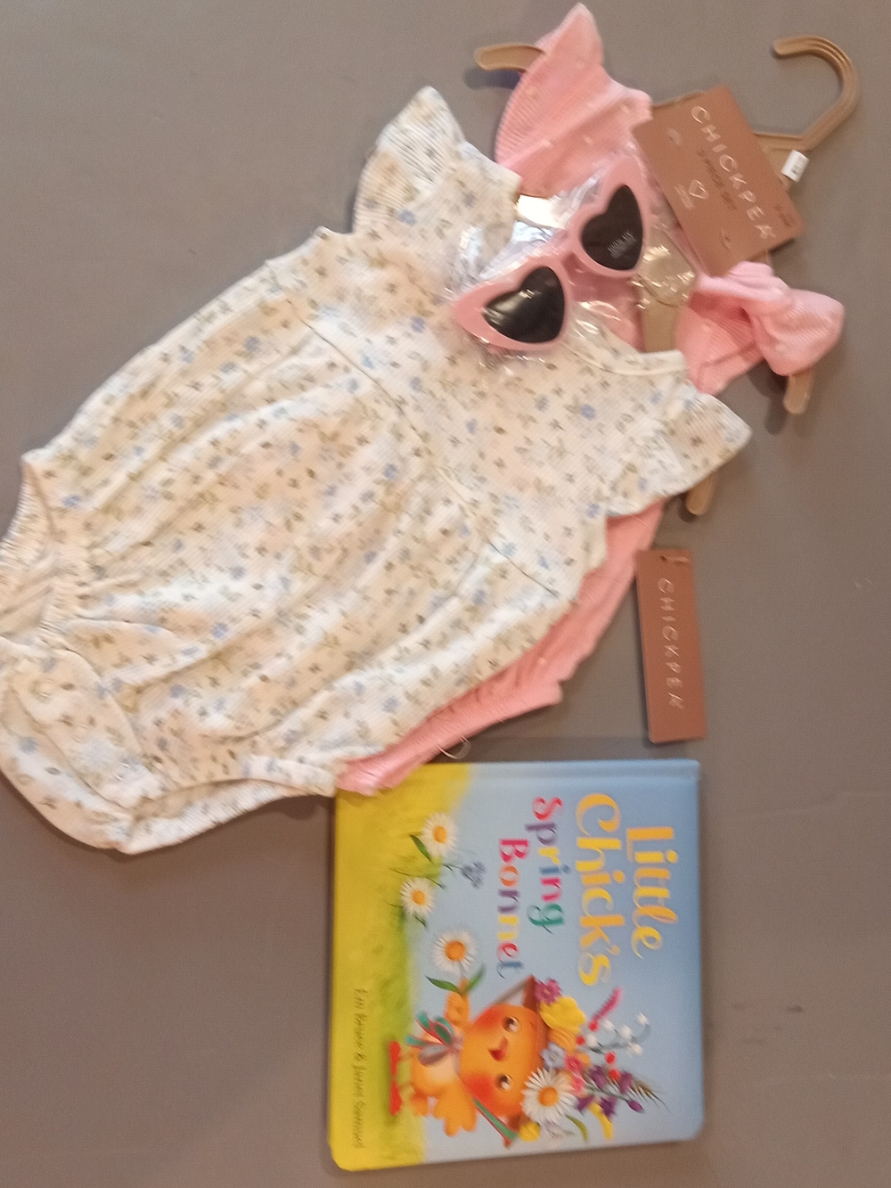 Chic Pea Pink Heart Sunglasses with Floral Outfits And Book NEW